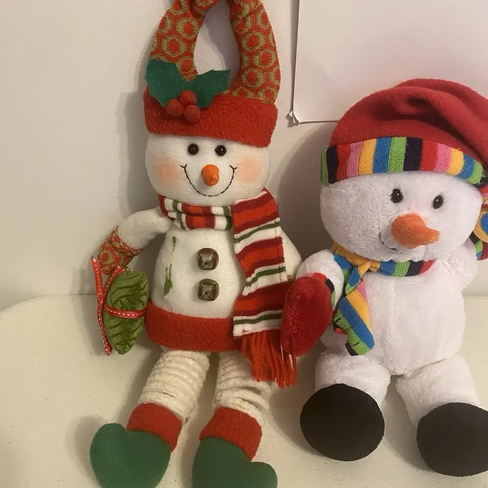Christmas Tree Door Knob Hanger Snowman Plush Set Of 2 Holiday Home Winter Decor